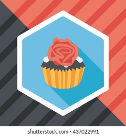 Valentine's Day cupcake flat icon with long shadow,eps10