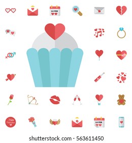 Valentine's Day cupcake flat icon on the white background. Set of Valentines icons