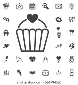 Valentine's Day cupcake flat icon on the white background. Set of Valentines icons