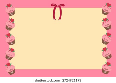 Valentine's Day Cupcake Frame Background with Ribbon and Copy Space