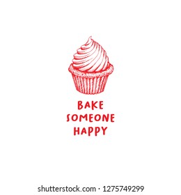 Valentines Day Cupcake Greeting Card or Poster with Sketch. Laser Cutting File Isolated on White Blackground. Vector Engraved with Lettering Wishes Love You