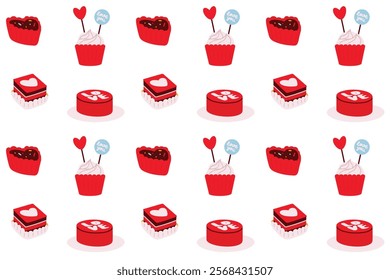 Valentine's day cupcake icons seamless pattern, Flat style illustration