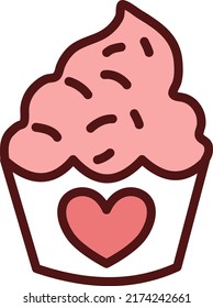 Valentinstag Cupcakes, Illustration, Vektorgrafik auf weißem Hintergrund.