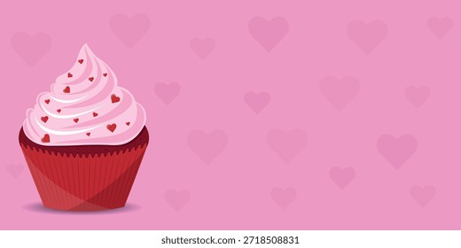 Valentinstag-Cupcake auf seitlichem Hintergrund mit Herzen.