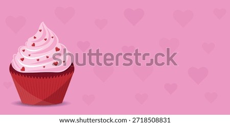 Valentine's day cupcake on side background with hearts.