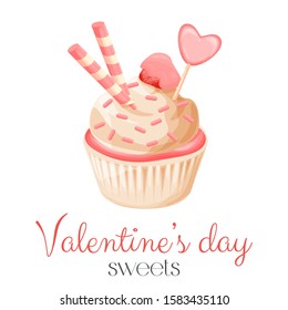 Valentine's day cupcake, vector illustration design.