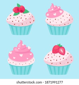 Valentine's Day cupcakes. Vector illustration