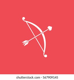 Valentines Day Cupid Arrow And Bow Flat Icon On Red Background
