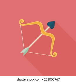 valentine's day Cupid bow and arrow flat icon with long shadow,eps10