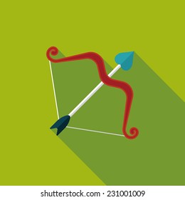 valentine's day Cupid bow and arrow flat icon with long shadow,eps10