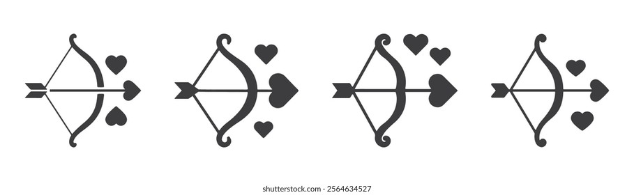 valentines day cupid bow and arrow icon set