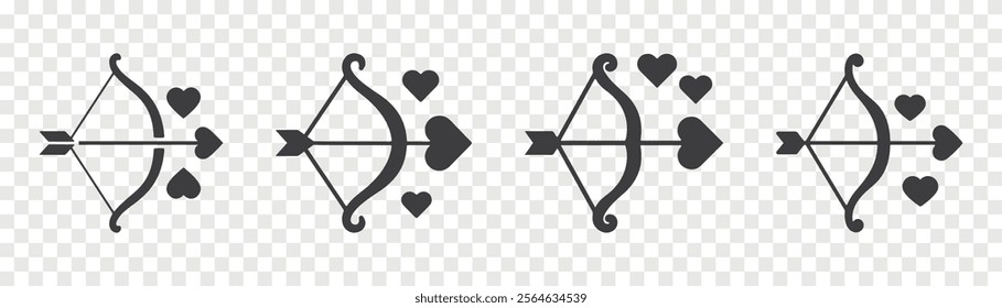 valentines day cupid bow and arrow icon set