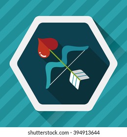 valentine's day Cupid bow and arrow flat icon with long shadow,eps10