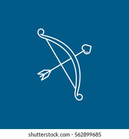 Valentines Day Cupid Bow And Arrow Line Icon On Blue Background