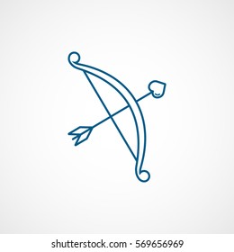 Valentines Day Cupid Bow And Arrow With Heart Blue Line Icon On White Background