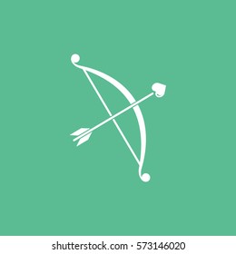 Valentines Day Cupid Bow And Arrow With Heart Flat Icon On Green Background
