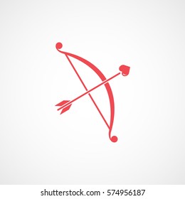 Valentines Day Cupid Bow And Arrow With Heart Red Flat Icon On White Background