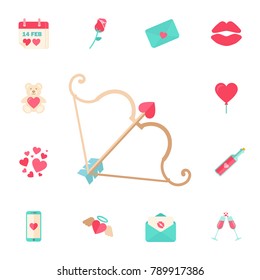 valentine's day Cupid bow and arrow. Digital vector february happy valentine's day and wedding celebration color simple flat icon set with red heart and love Vector illustration on white background