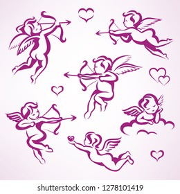 valentines day cupid collection, set of  angels and hearts