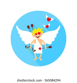 Valentine's Day cupid flat icon with long shadow.