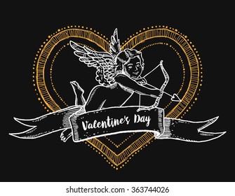 Valentine's Day. Cupid. Heart. Vector Drawing. FreeHand drawing.