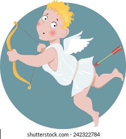 Valentine's Day Cupid shot himself in the buttocks with an arrow, vector illustration, no transparencies EPS 8