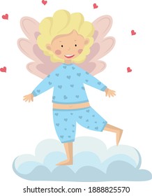 Valentines day cupid with wings and hearts ,vector image