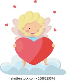 Valentines day cupid with wings and hearts, vector image