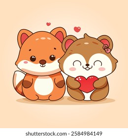 Valentine's Day Cute Animal. Cartoon Vector Illustration EPS 10.