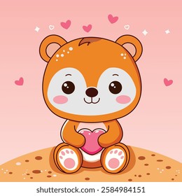 Valentine's Day Cute Animal. Cartoon Vector Illustration EPS 10.