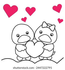 Valentine's Day cute Animals Coloring Book for kids 
