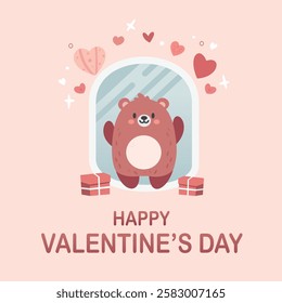 Valentine's Day Cute Bear. Vector Illustration EPS 10.