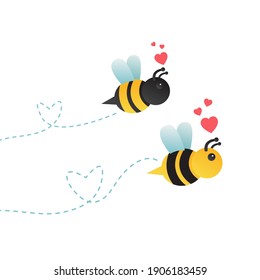 Valentines day. Cute bee couple with heart icon isolated on white background. illustration vector