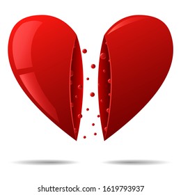 Valentine's Day. Cute big red heart, divided into two vertically. Web design for postcards and other uses by February 14th. Vector illustration.