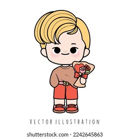 Valentine's day with cute boy in love, vector illustration