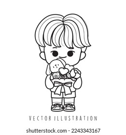 Valentine's day with cute boy in love, vector illustration
