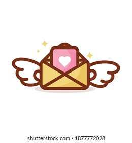 Valentines Day cute cartoon cupid set. Adorable little cherub with bow and arrow and love mail. Funny vector illustration.