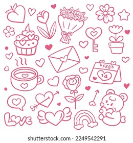 conjunto de doodles de tiras cómicas del día de San Valentín