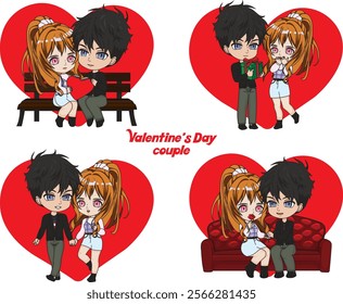 Valentine's day cute couple group vector