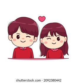 Valentines day cute couple kawaii chibi character design