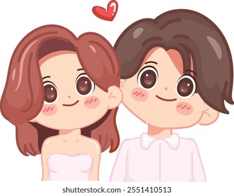 Valentines day cute couple kawaii chibi character design. illustration vector premium.