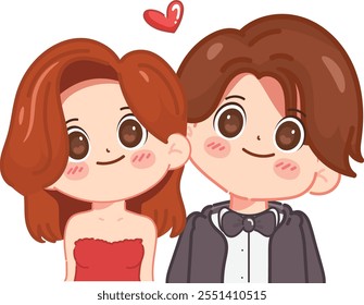 Valentines day cute couple kawaii chibi character design. illustration vector premium.