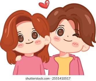 Valentines day cute couple kawaii chibi character design. illustration vector premium.