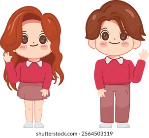 Valentines day cute couple kawaii chibi character design. illustration vector premium.