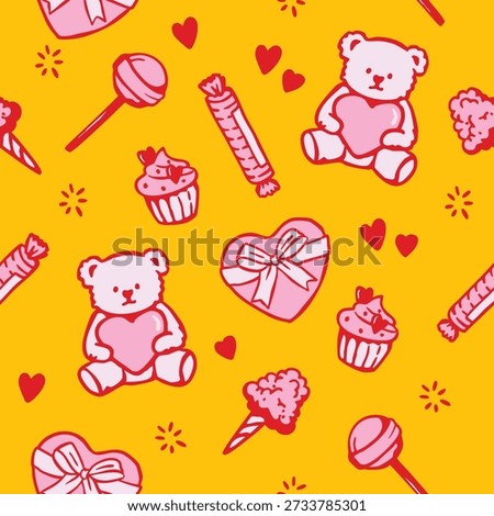 valentines day cute doodle illustrations Seamless pattern