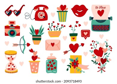 Valentines day cute elements set. Childish print for cards, stickers, apparel and banner design