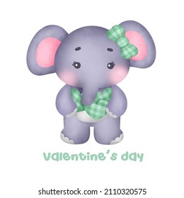  Valentine's day with cute elephant greeting card.