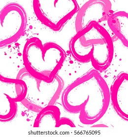 Valentines day. Cute fashion girlish seamless pattern. Romantic repeated backdrop for girls, fancy textile, clothes, wrapping paper. Cute love background with shape hearts, spray paint in tender color