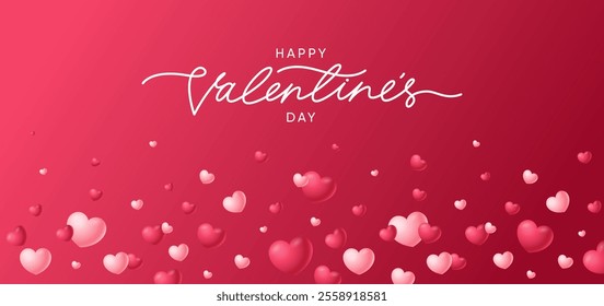 Valentine's day cute flying hearts background. Realistic 3d rendering heart balloons. Valentine's day discount design template. Vector illustration.