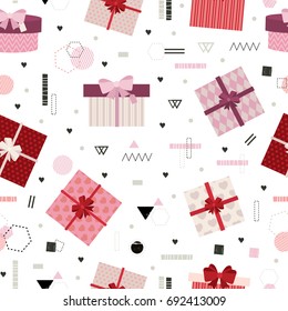 Valentine's day. Cute gift boxes, presents for  holidays. Seamless pattern.  All elements are  hidden under mask. Pattern are not cropped and can be edited.